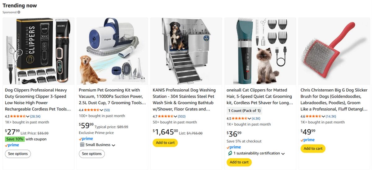 Pet grooming products niches in Amazon