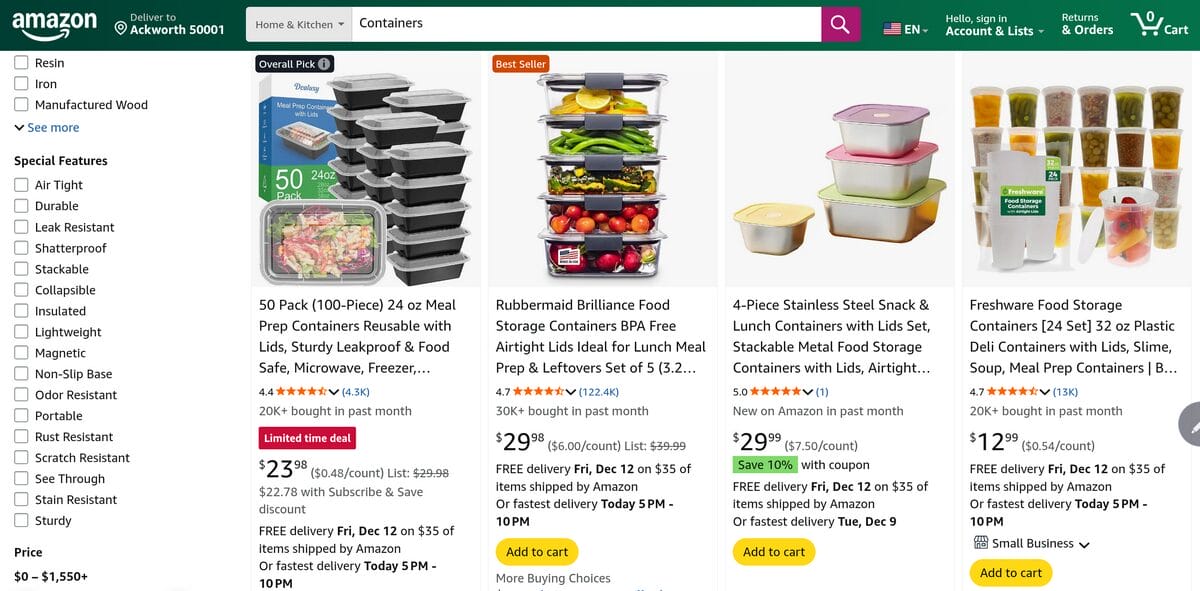 Amazon kitchen containers to dropship in 2026