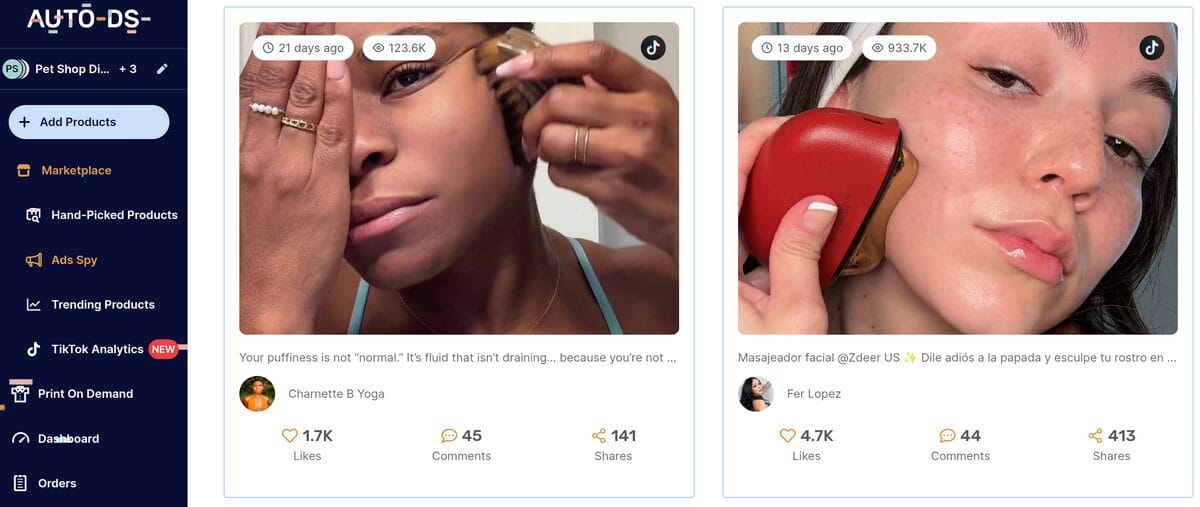 AutoDS TikTok ads for beauty tools to sell on amazon stores