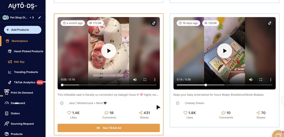 AutoDS TikTok ads for baby products