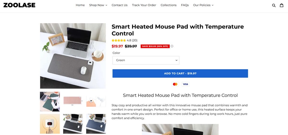 Intelligent Electric Heating Mouse Pad dropshipping seller's website