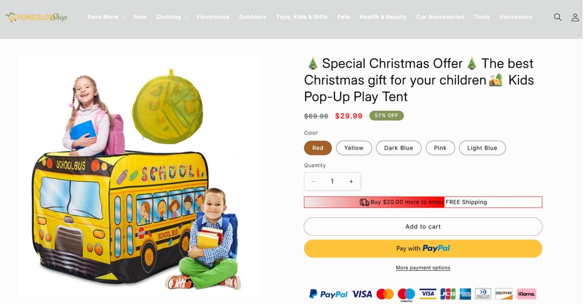 Children's Indoor Ice Cream Car Tent seller's website review for dropshipping