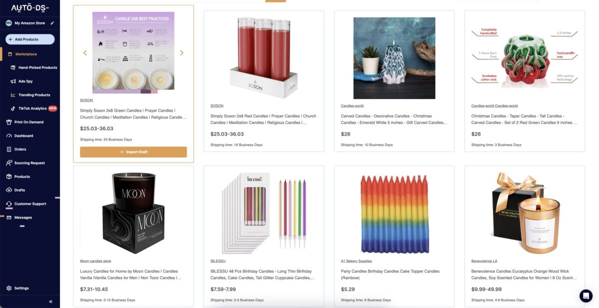 Start dropship selling candles with AutoDS