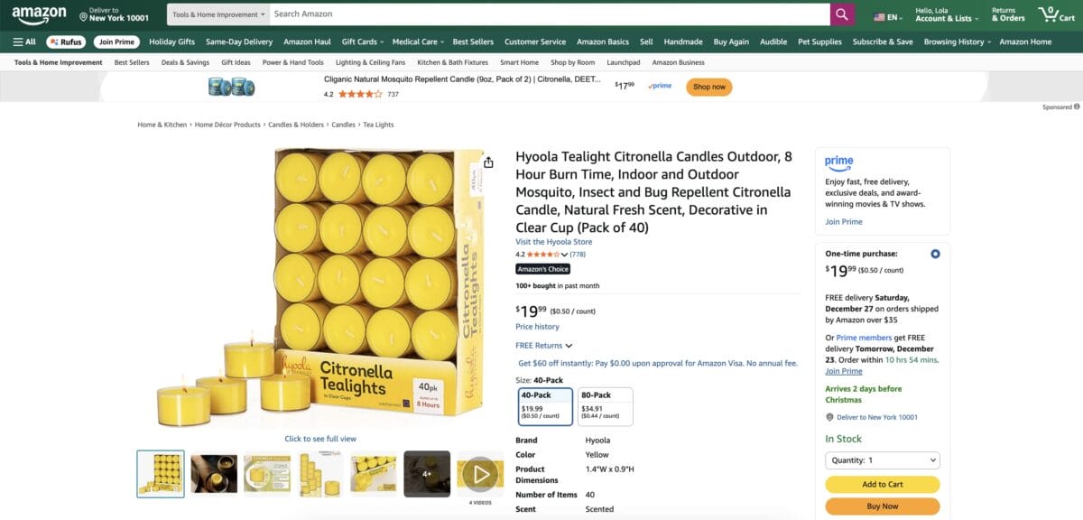 Start dropship selling citronella candles from Amazon