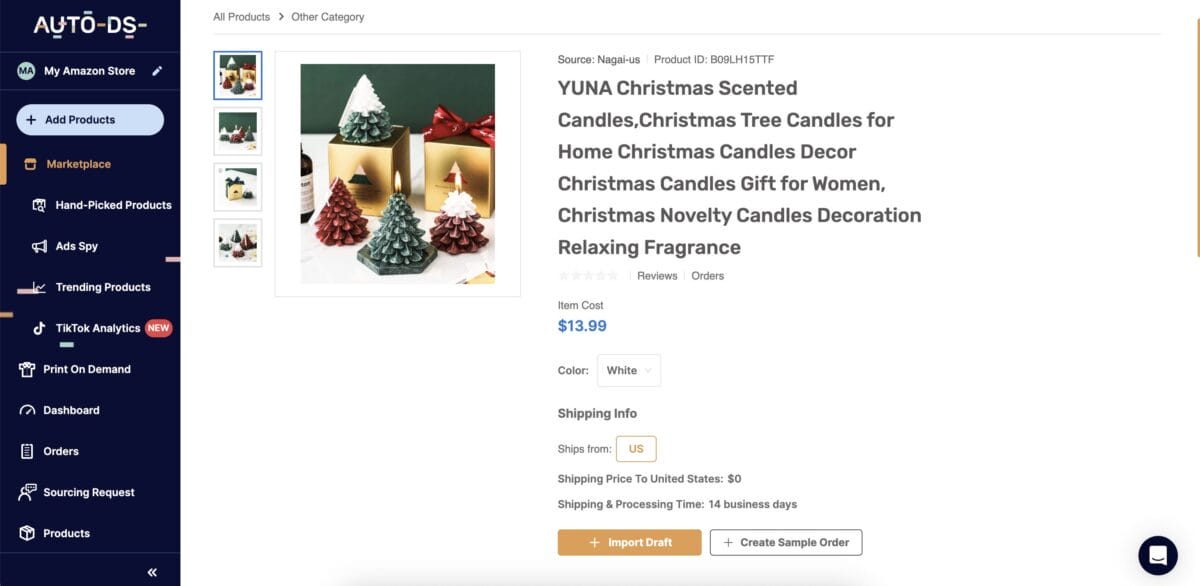 Start dropship selling christmas candles from AutoDS's marketplace