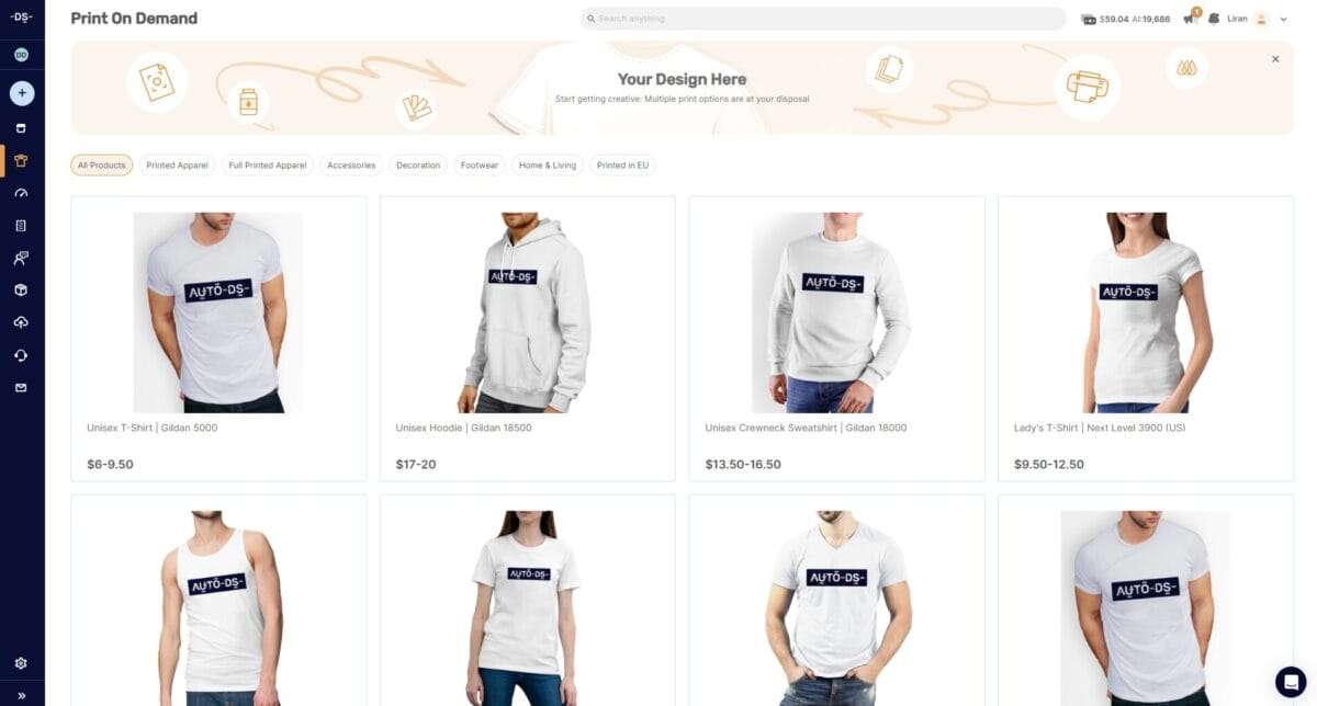 AutoDS facilitates the print on demand process for dropshippers