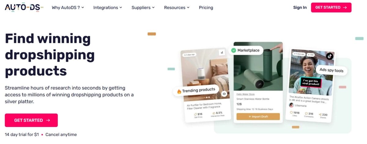 AutoDS product finding tools and features for dropshipping kids toys