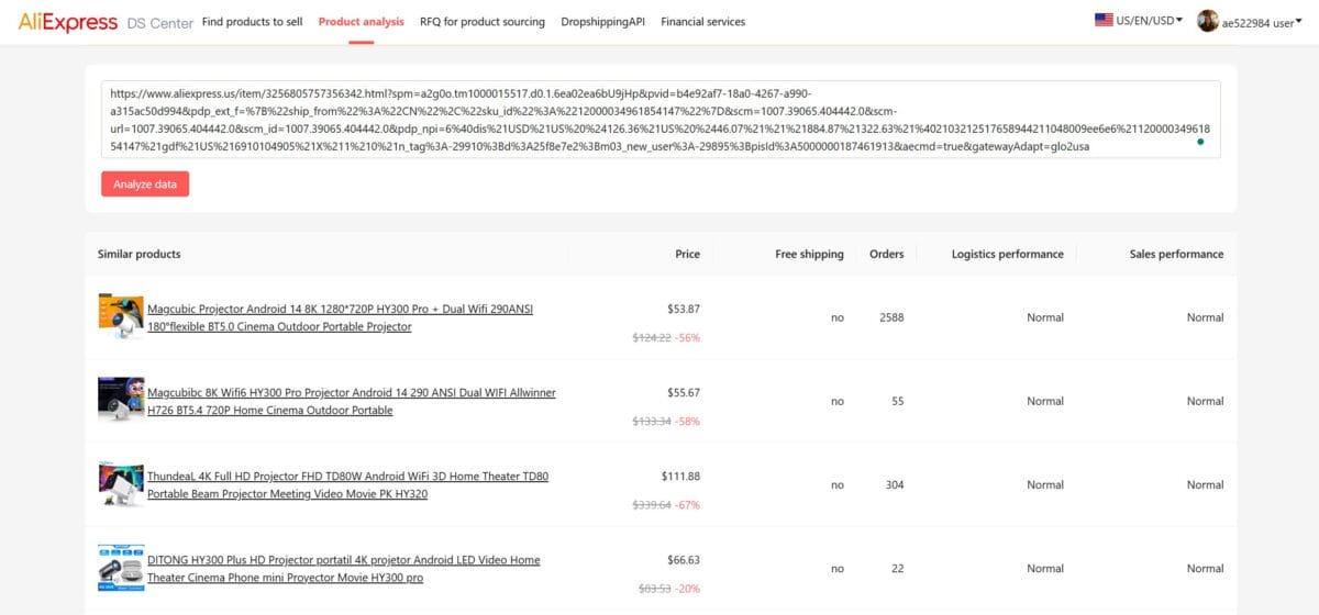 AliExpress Dropshipping Center Product Analysis Tool