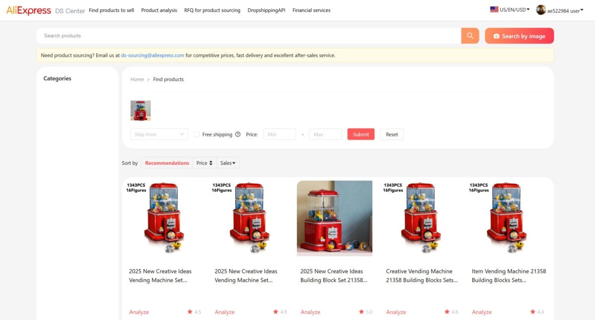 AliExpress Dropshipping Center Image Search for Product Sourcing