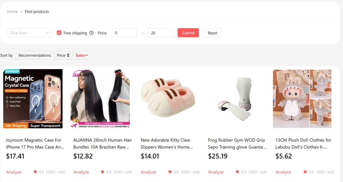 Filters for Dropshipping Product Research
