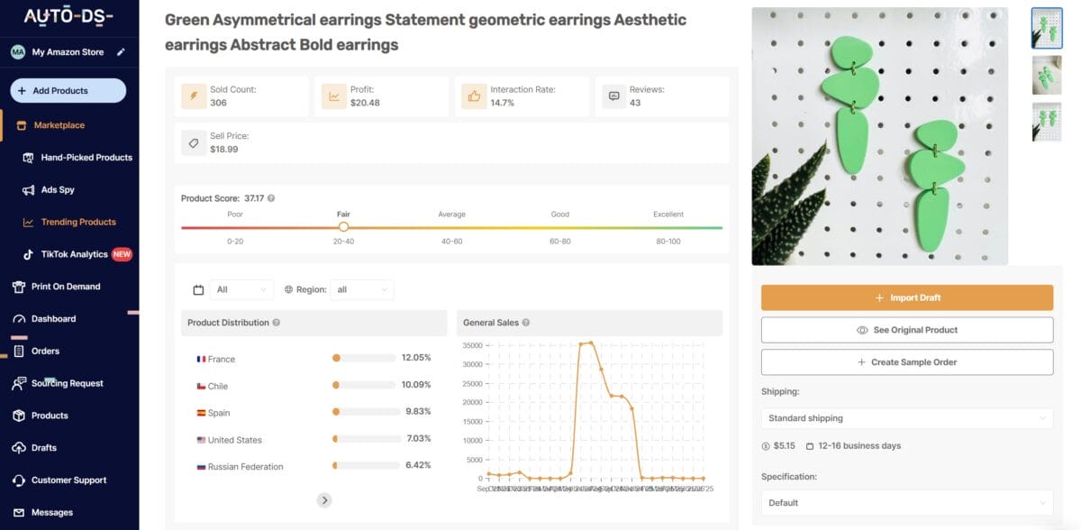 statement geometric earrings dropshipping from autods