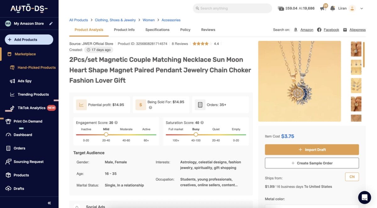 Two-piece magnetic matching necklace, among the top 10 products to dropship in February 2026