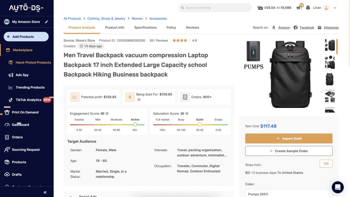 Travel backpack, among the top 10 products to dropship in February 2026