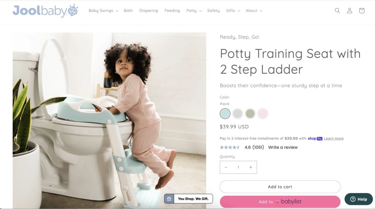 Seller listing of a baby potty training seat, among the top 10 products to dropship in February 2026