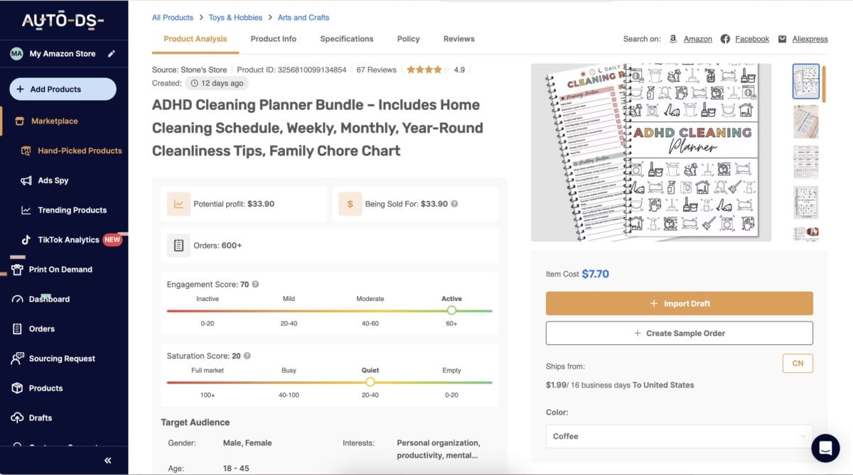 ADHD Cleaning Planner Bundle, among the top 10 products to dropship in February 2026