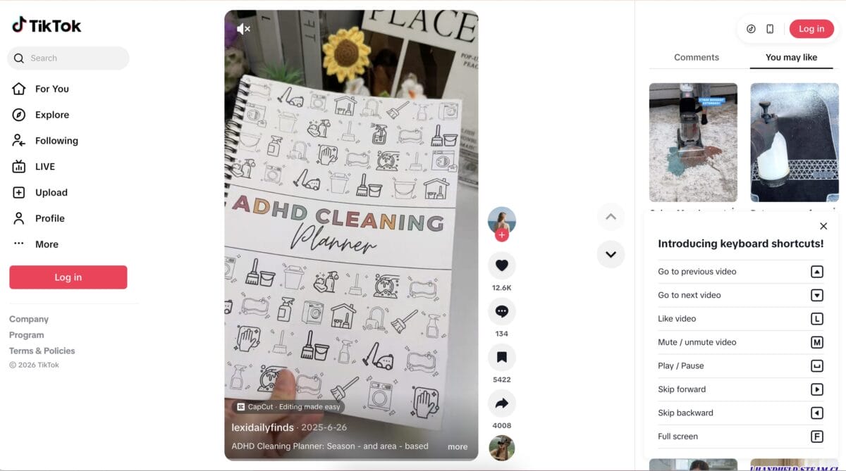 TikTok ad of an ADHD Cleaning Planner Bundle, among the top 10 products to dropship in February 2026