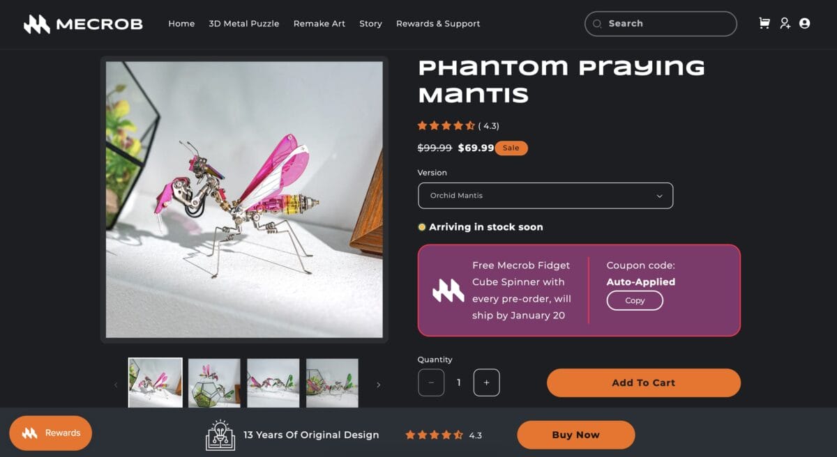 Seller listing of a 3D Metal Assembly Insect Model, among the top 10 products to dropship in February 2026
