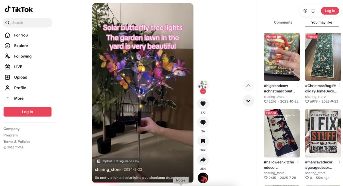 TikTok ad of an LED Butterfly Flower Garden Decoration, among the top 10 products to dropship in February 2026