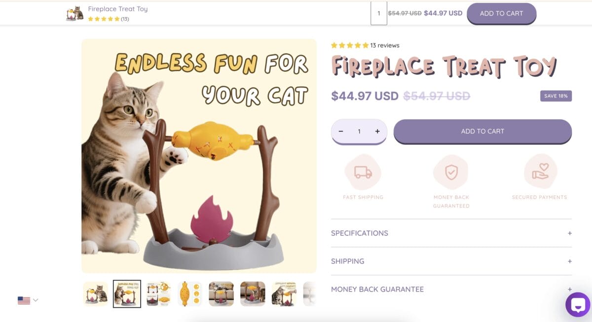 Seller listing of a pet slow-feeding snack toy, among the top 10 products to dropship in February 2026