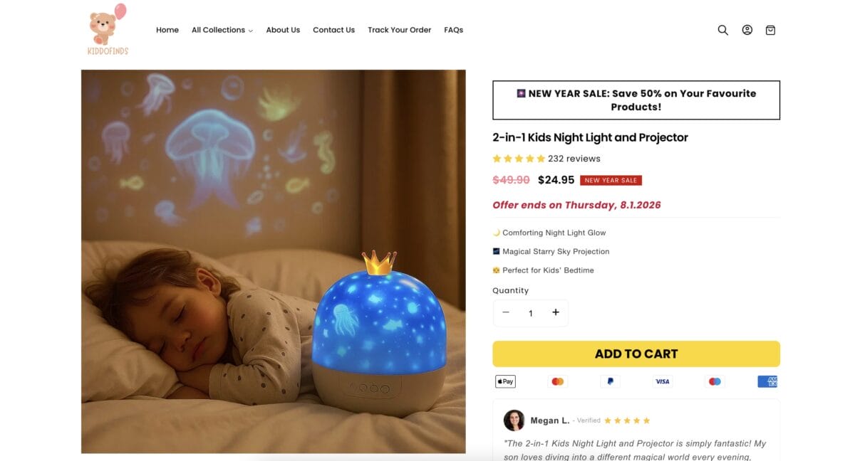 Seller listing of a Rotating Bedroom light, among the top 10 products to dropship in February 2026