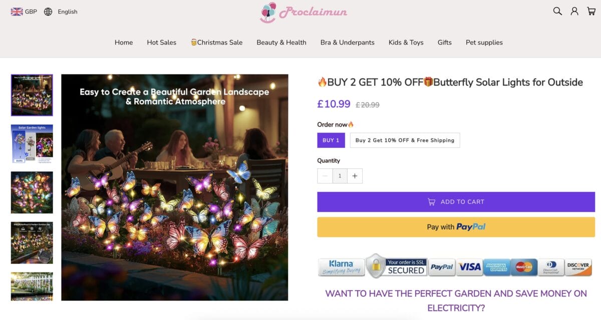 Seller listing of an LED Butterfly Flower Garden Decoration, among the top 10 products to dropship in February 2026