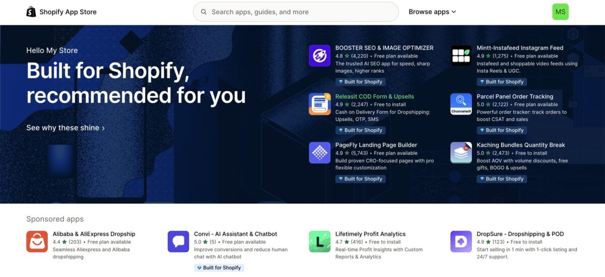 Shopify App Store's homepage