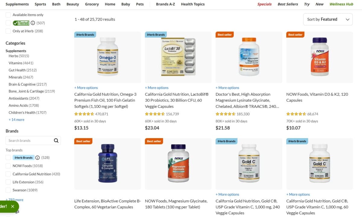 Supplements e-commerce examples