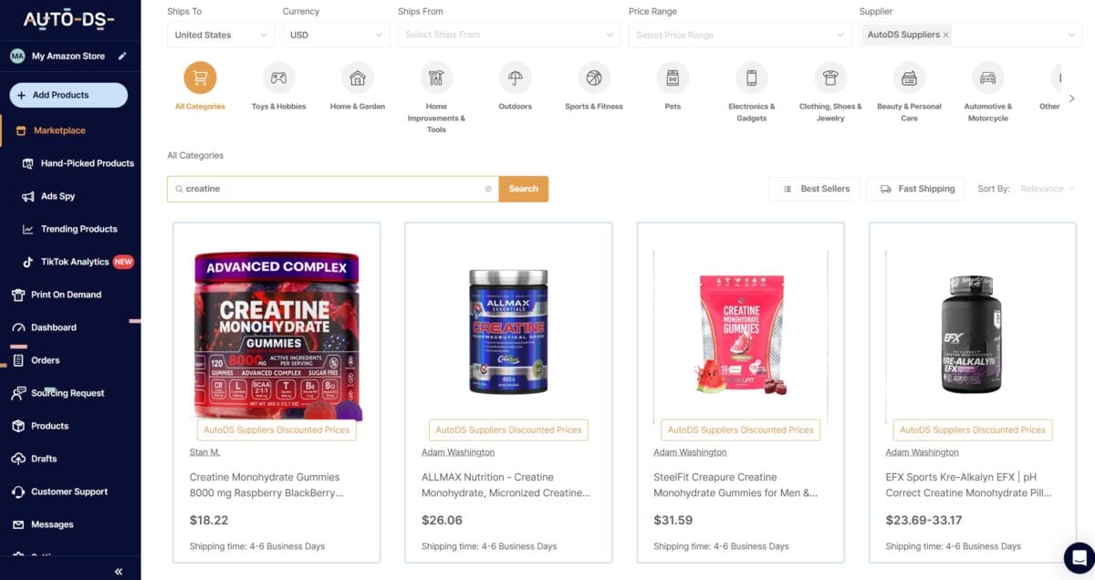 AutoDS suppliers for trusted supplement dropshipping