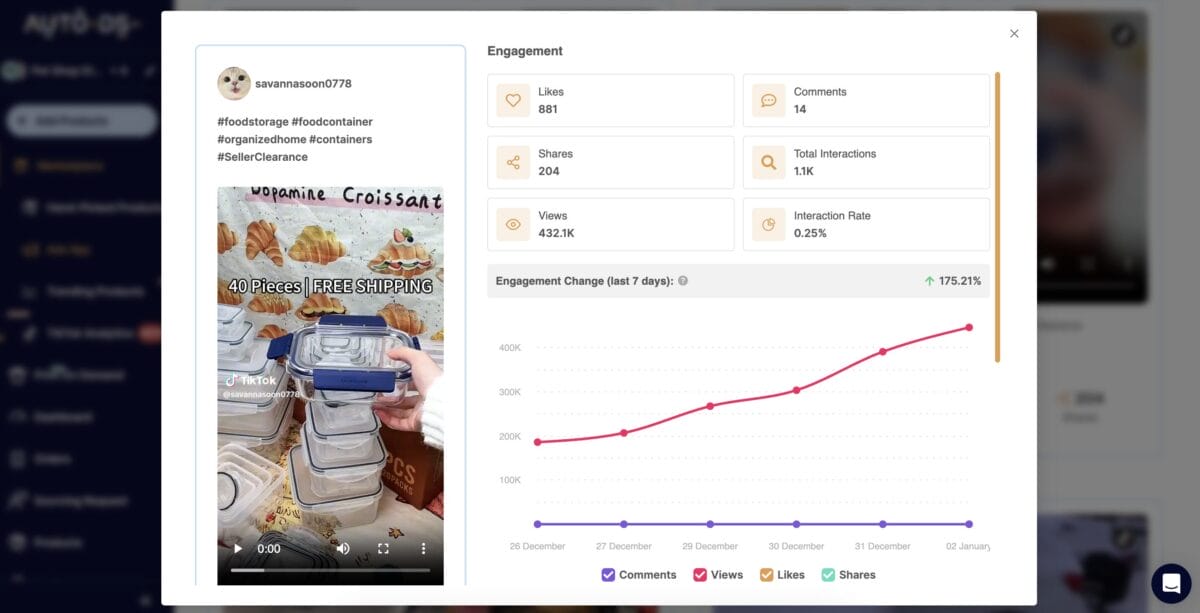 AutoDS's TikTok ad spy tool to find products for the TikTok Shop Affiliate Program