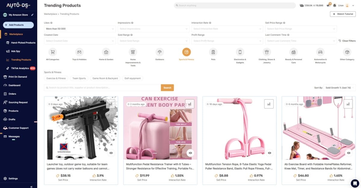 AutoDS AI Trending Products feature
