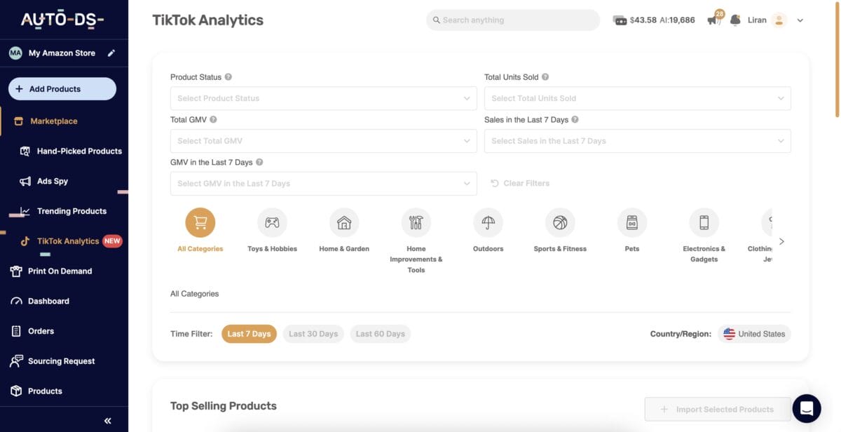 AutoDS TikTok Analytics to make money as a TikTok Shop Affiliate