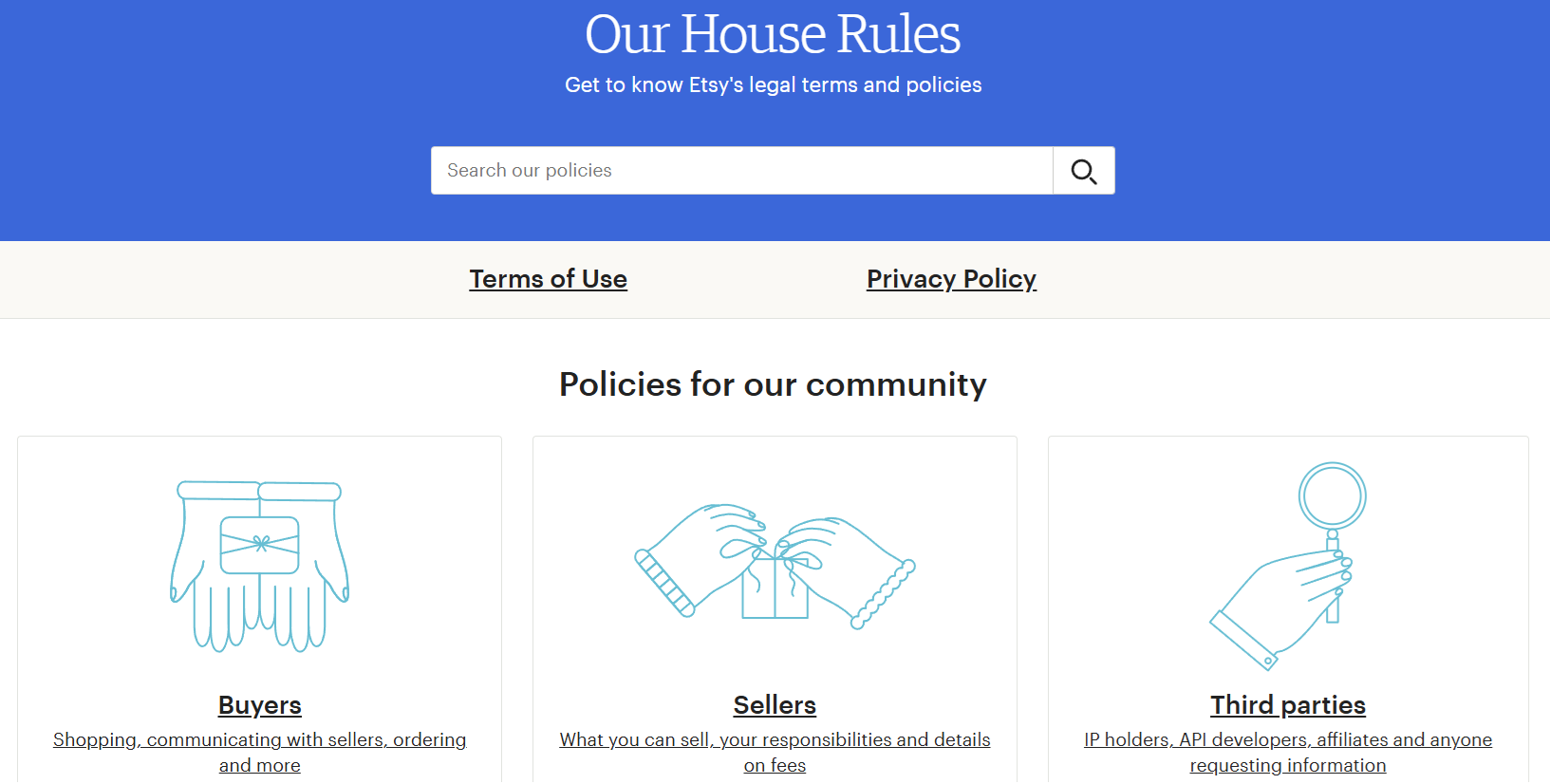 Set of policies and requirements to sell on Etsy