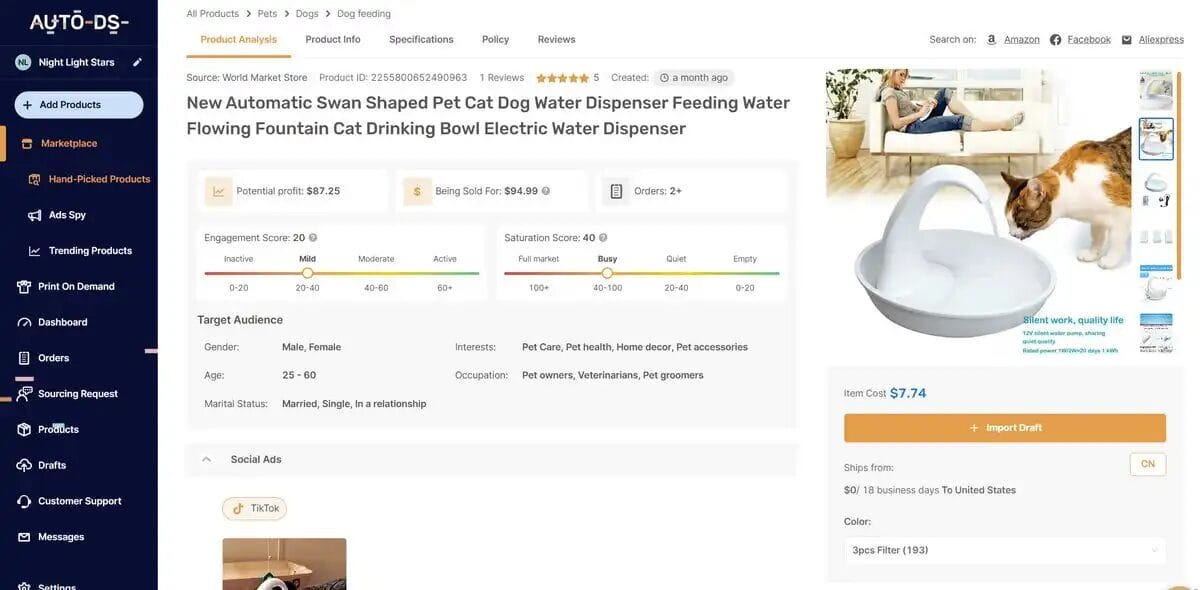 Cat water dispenser, one of the top dropshipping products of 2025