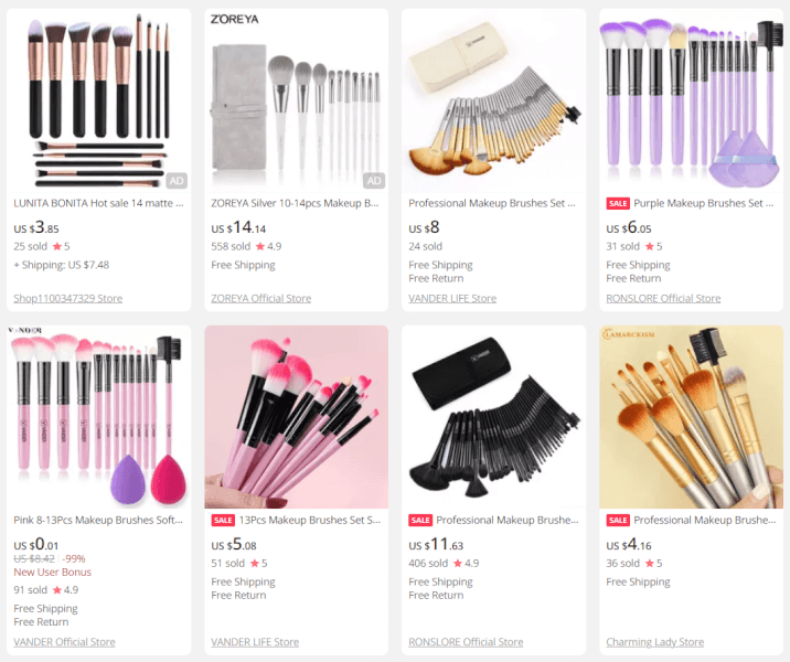 Makeup brushes set, one of the top dropshipping products of 2025