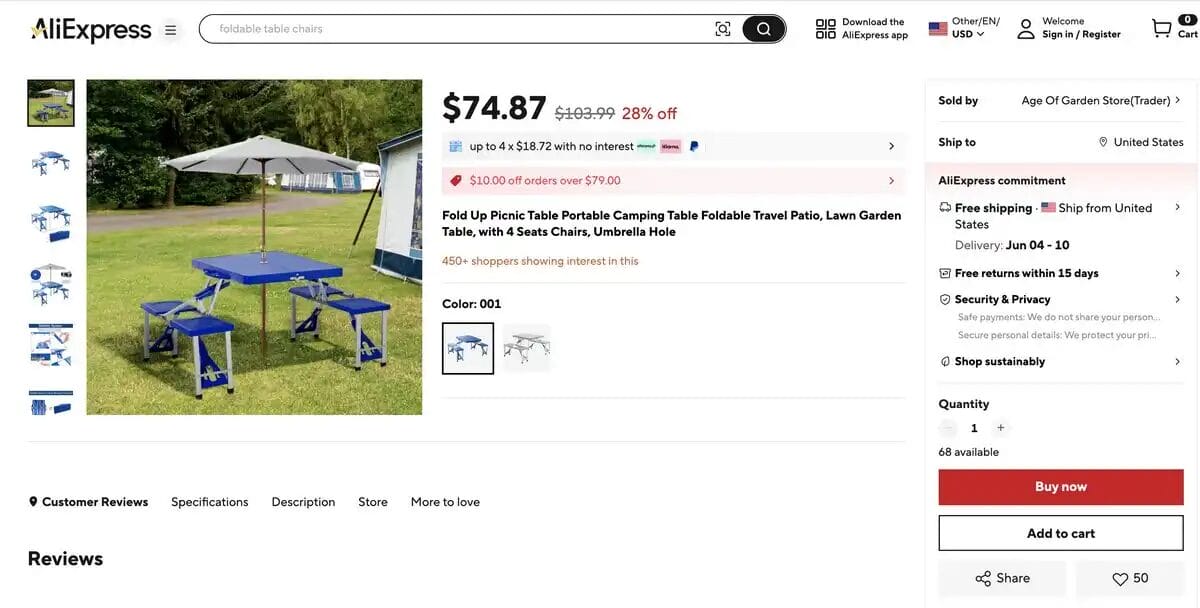 Outdoor portable table, one of the top dropshipping products of 2025