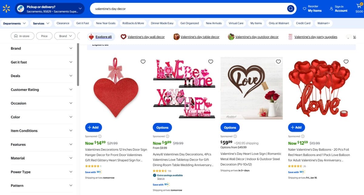 Walmart for valentine's day decor and gifts