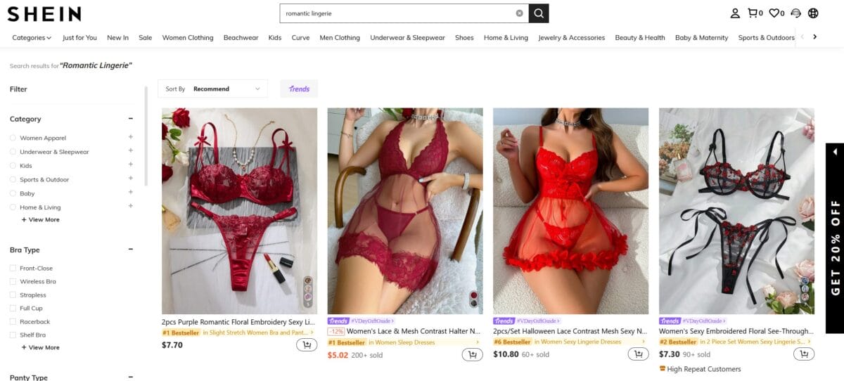 fashion products for valentine's day dropshipping in shein