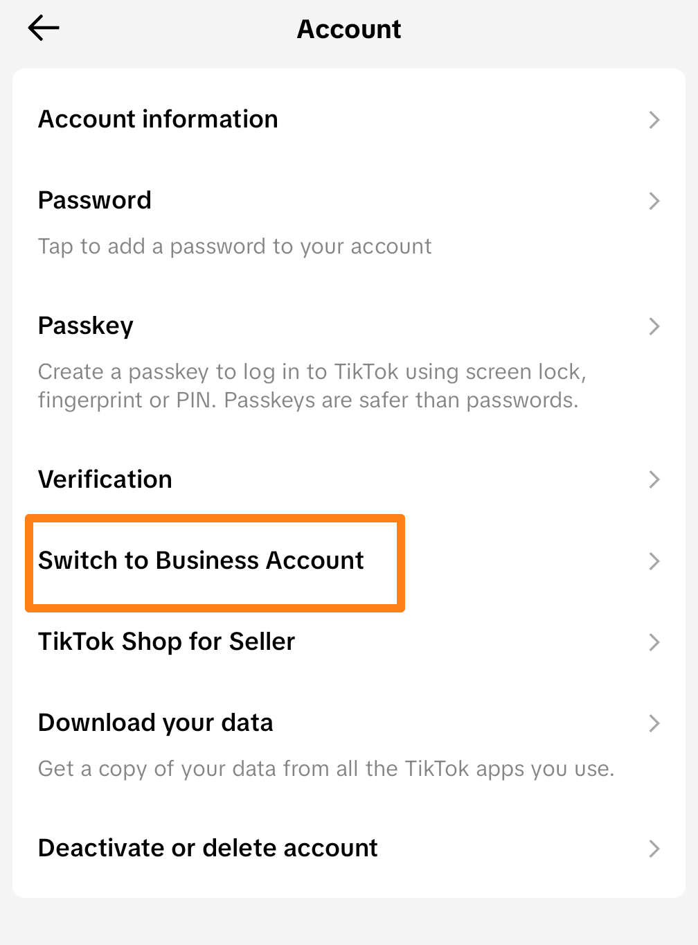Choose TikTok Creator account in Settings