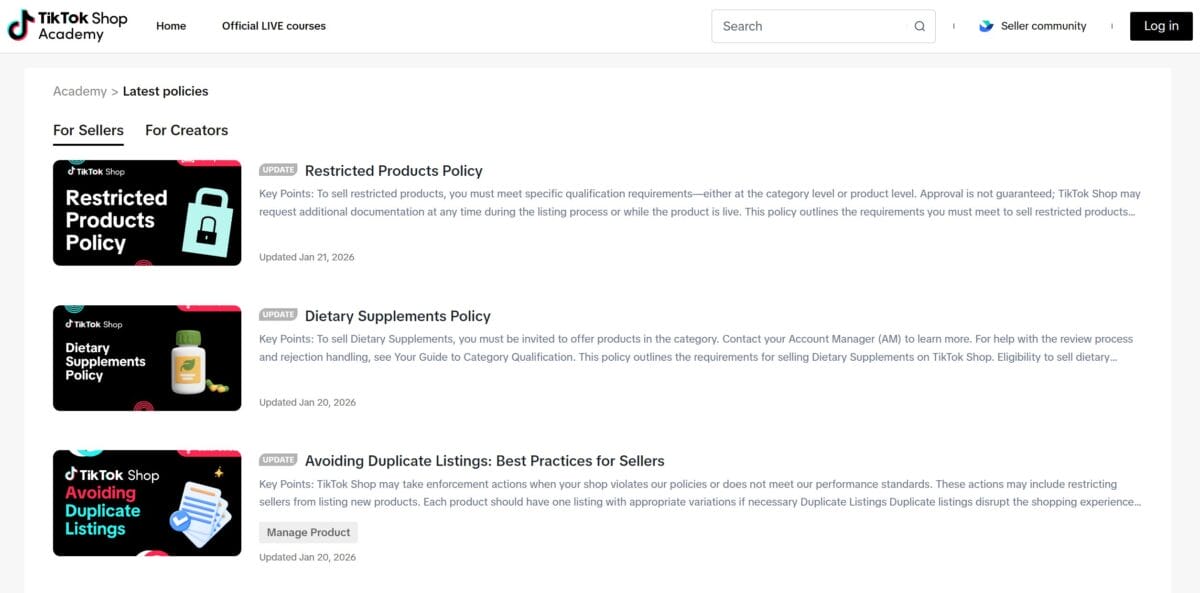 TikTok Shop Academy for requirements to sell on tiktok shop