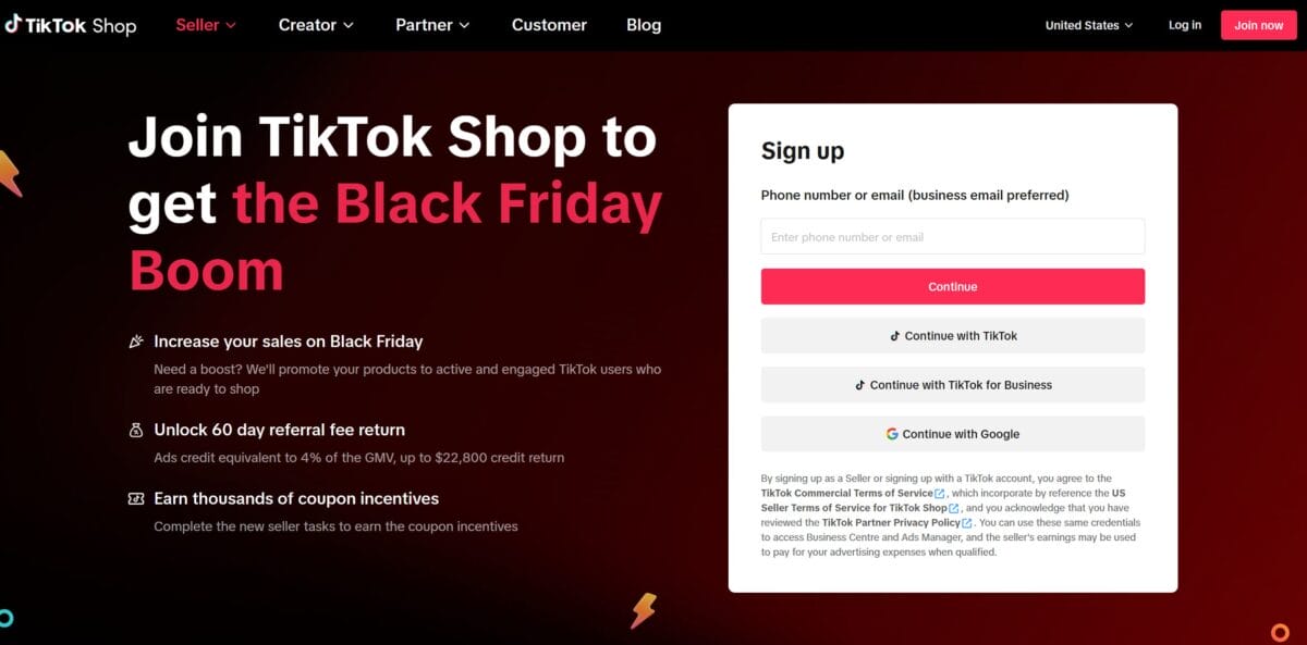 TikTok Shop sign-in page