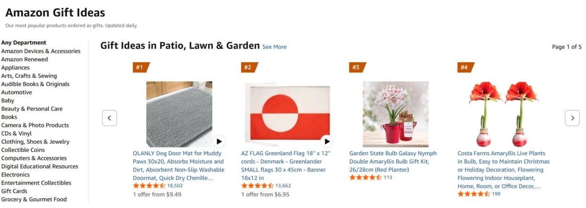 Most Gifted ideas list on Amazon