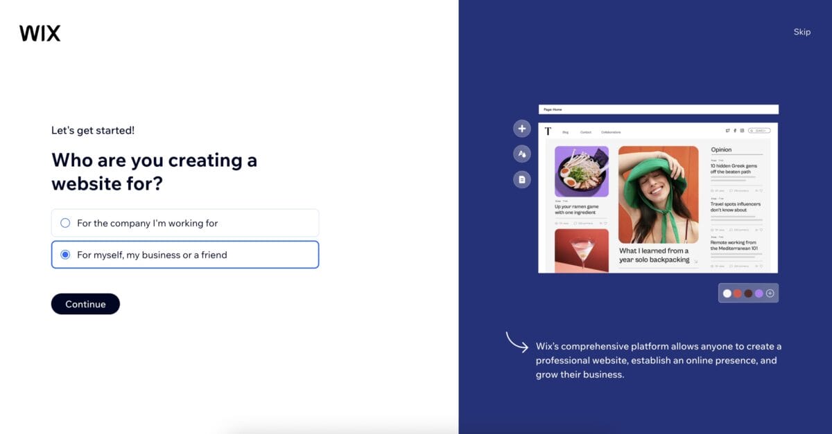 Create a Wix account to dropship on Wix
