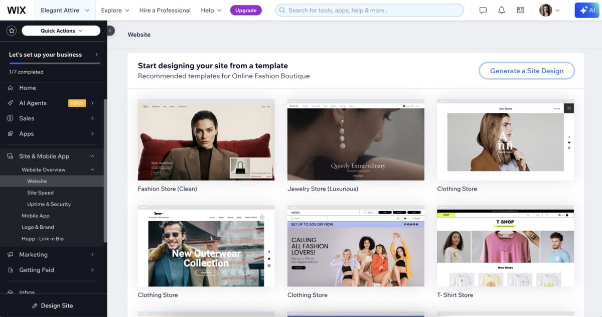 Choose a template on your online store to dropship on Wix