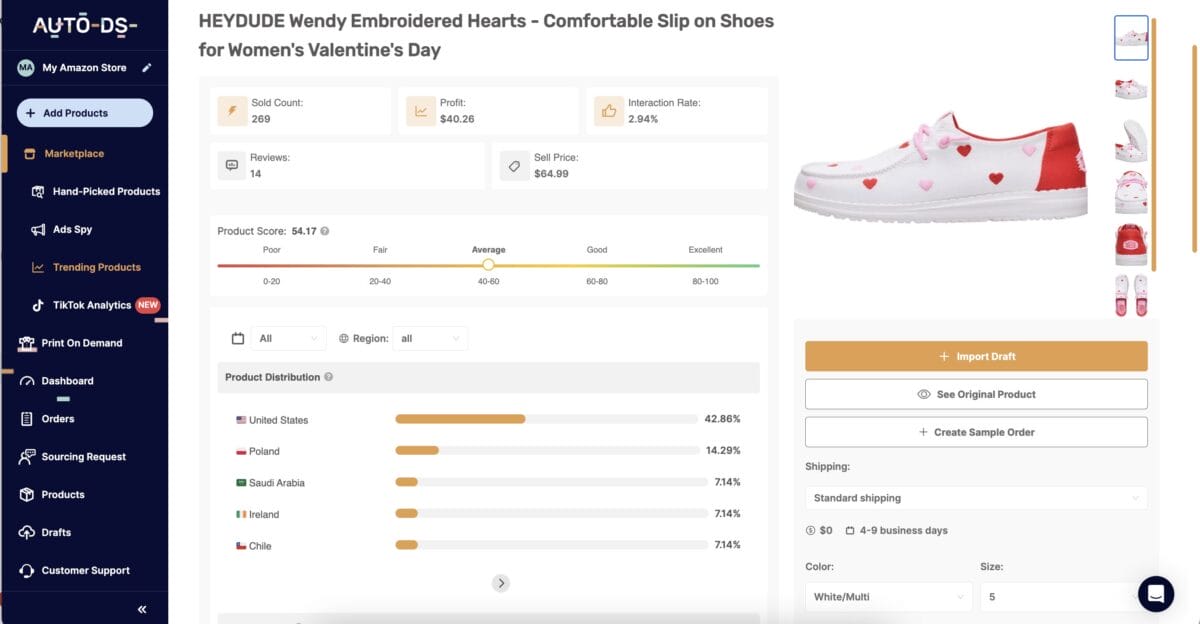 AutoDS's Trending Products hub for product research to dropship on Wix