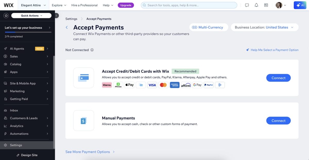 Set up payment methods to dropship on Wix