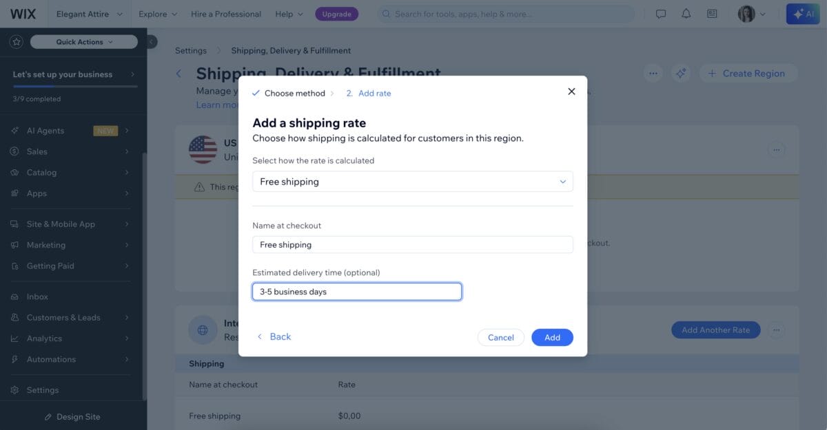 Set up shipping rules to dropship on Wix