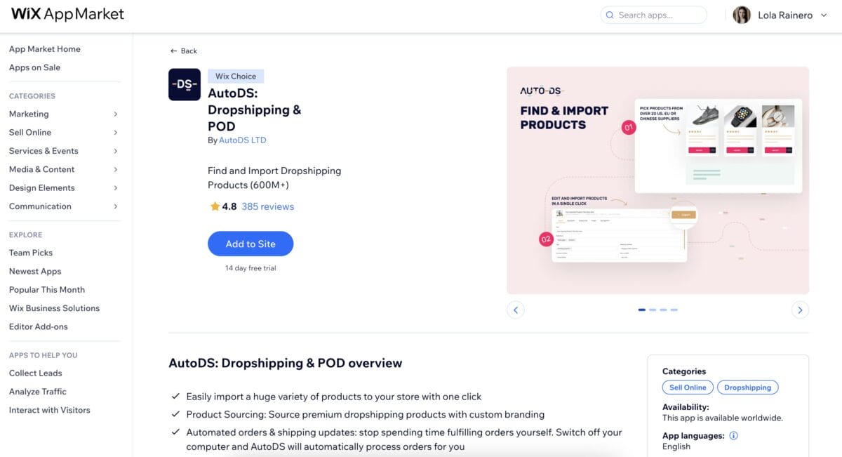 Install AutoDS on your Wix online store for dropshipping