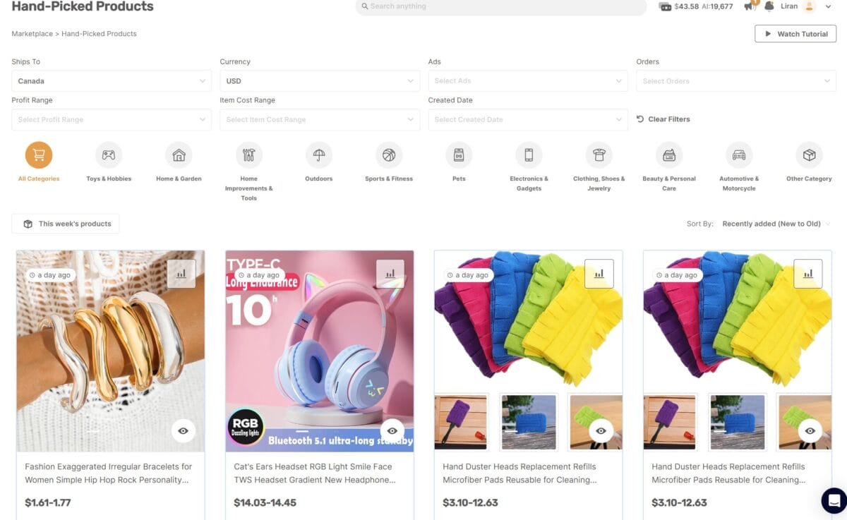 AutoDS hand-picked products hub