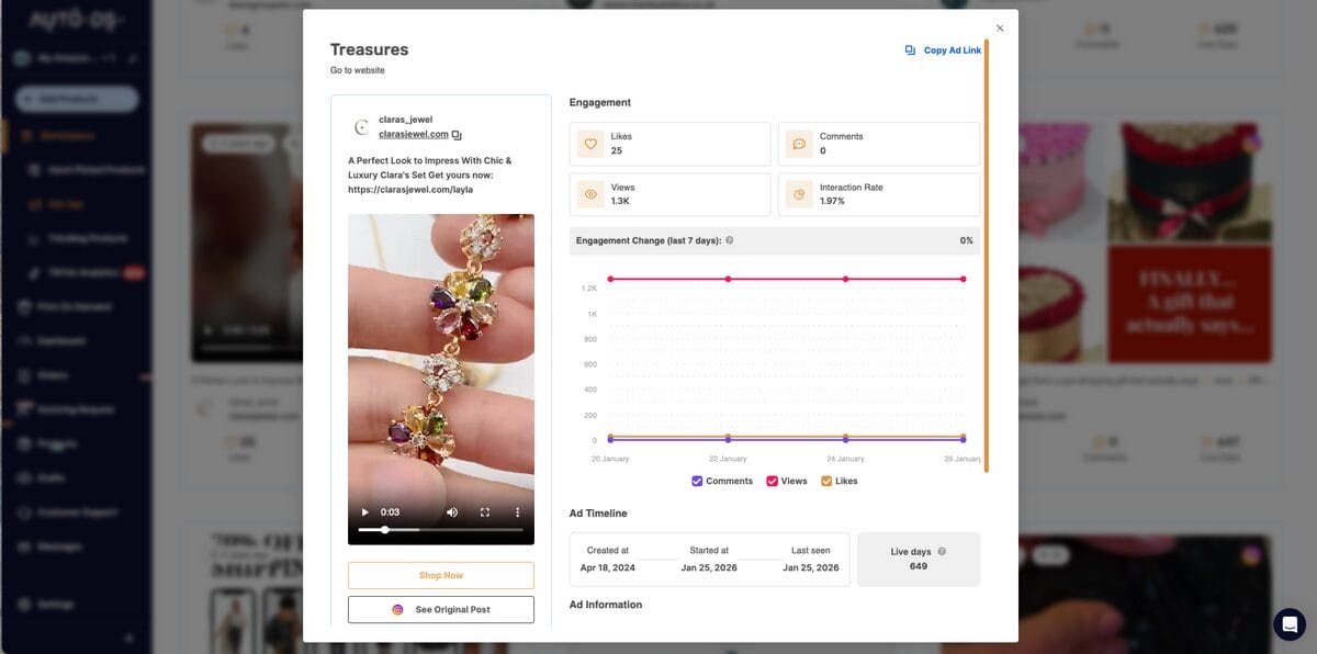 AutoDS Instagram Ad Spy tool for luxury products dropshipping marketing