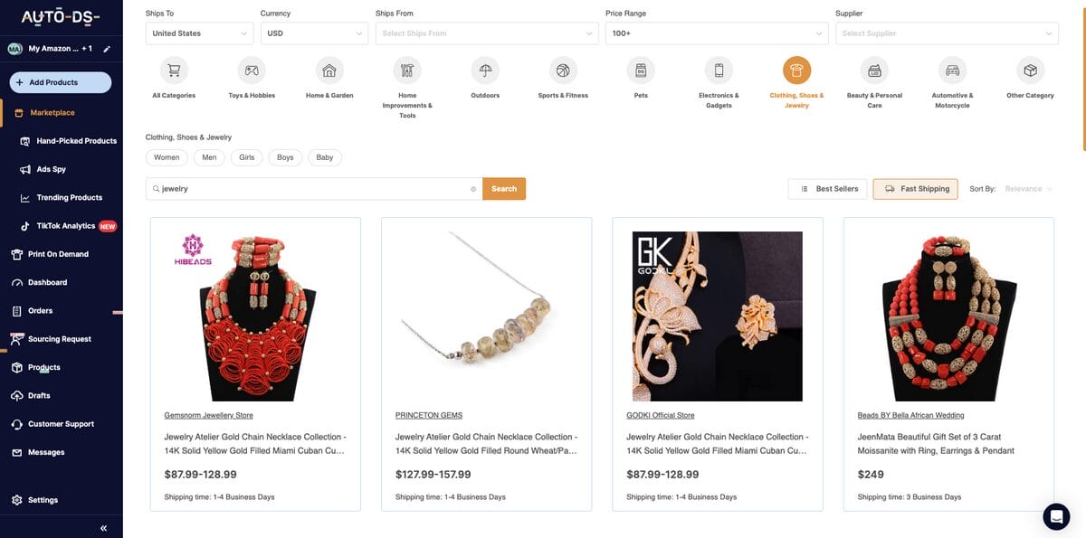 AutoDS's marketplace for luxury products dropshipping